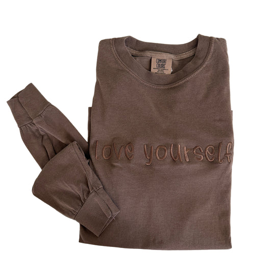 Gingerbread Brown Embroidered Love Yourself Long Sleeve