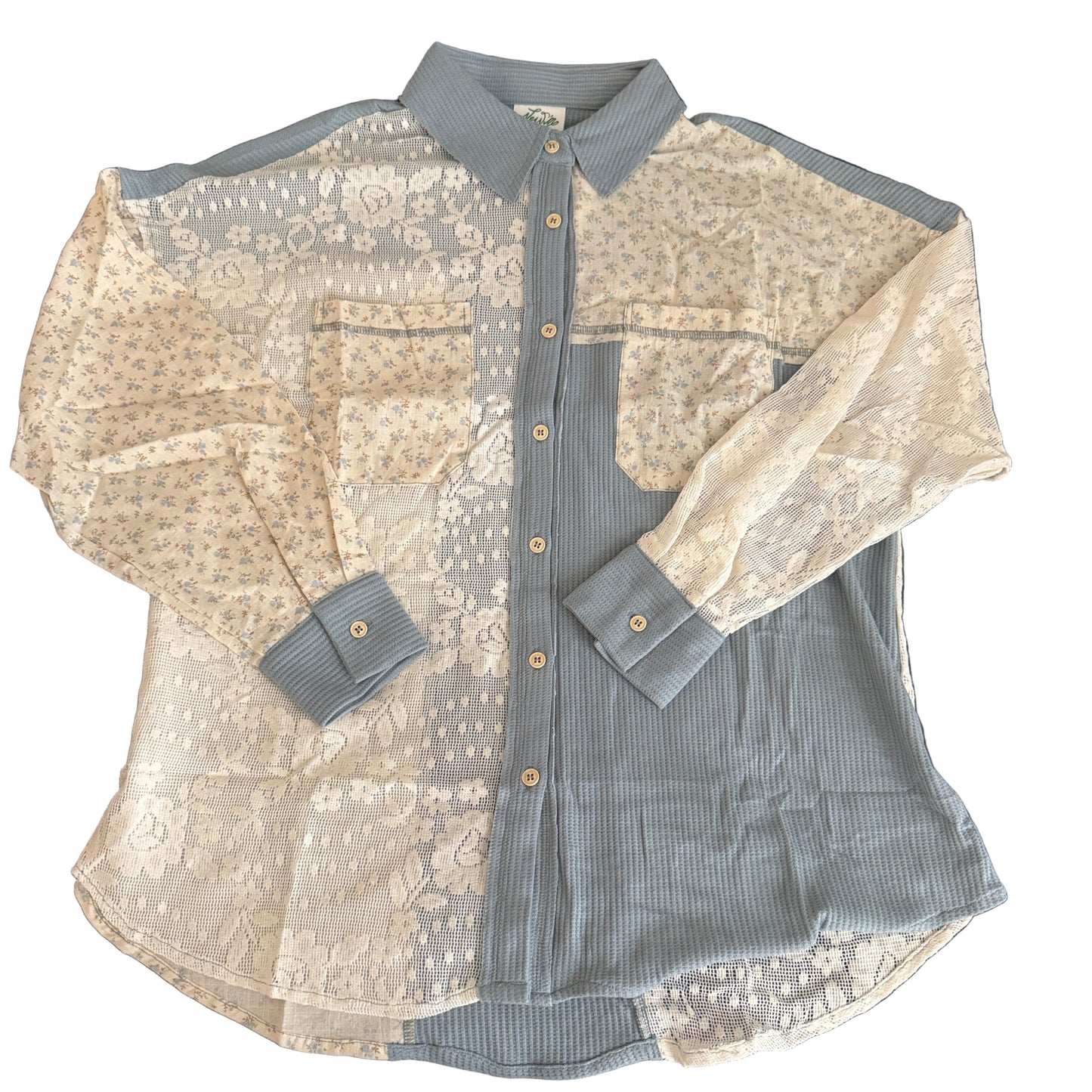 Waffle-Knit Raw Hem Lightweight Long Sleeve Shacket