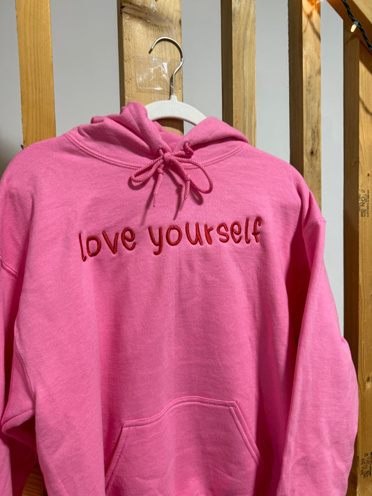 Pink & Red Love Yourself Embroidered Hoodie