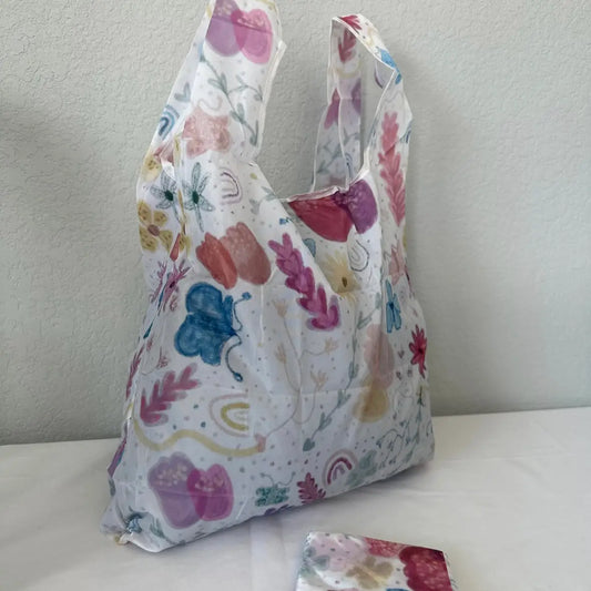 Floral Doodles Reusable Handheld Small Tote