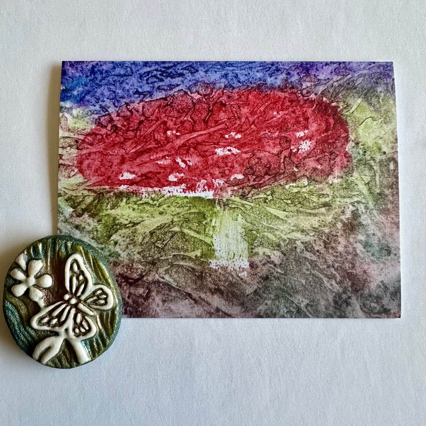 Playful Forest Mushroom Original Painting Digitized Greeting Card with Traditional White Envelope