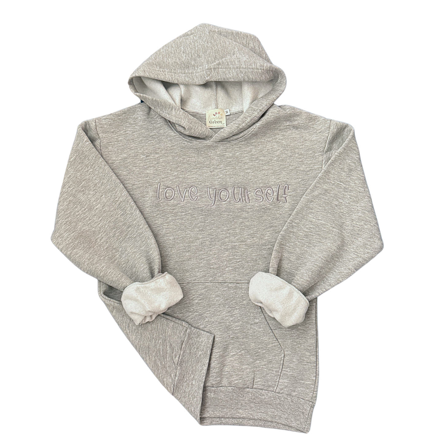 Gentle Cloud Grey Monochromatic Embroidered Love Yourself Hoodie
