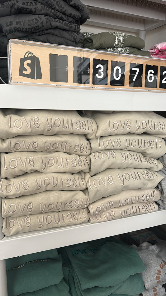 Biscuit Sandstone Monochromatic Embroidered Love Yourself Crewneck Sweatshirt