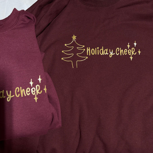 Holiday Cheer Maroon Red Purple Gold Metallic Crewneck Sweatshirt