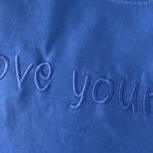 Electric Blue Purple Embroidered Love Yourself T-shirt