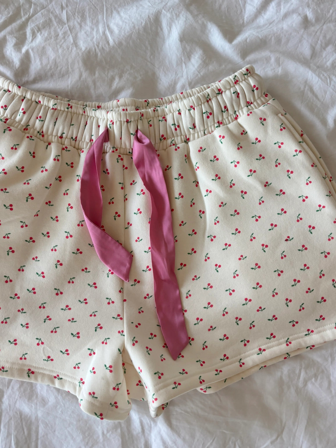 Cherry Cream Pink Bow Sweat Shorts