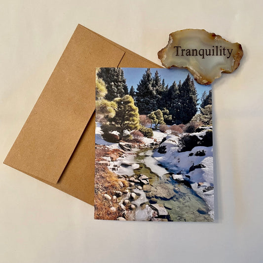 Snowy Stream of Reflection Original Photography Greeting Card with Kraft Envelope