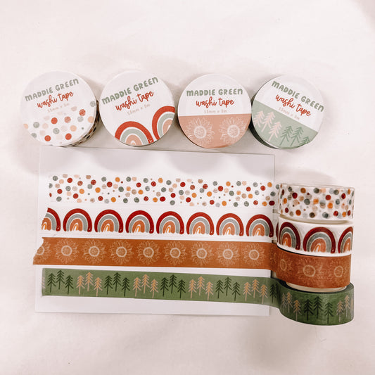Signature Washi Tape Polka dot, rainbow, trees, sunflower