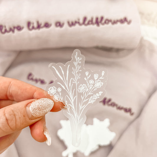 CLEAR White Wildflower Waterproof Vinyl Sticker