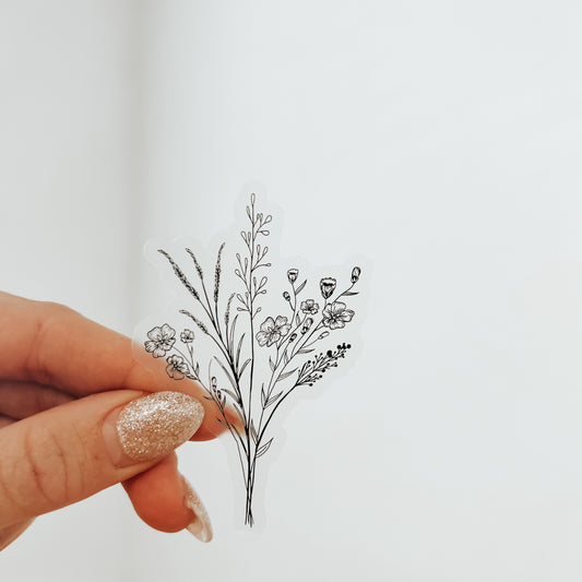CLEAR Black Wildflower Waterproof Vinyl Sticker
