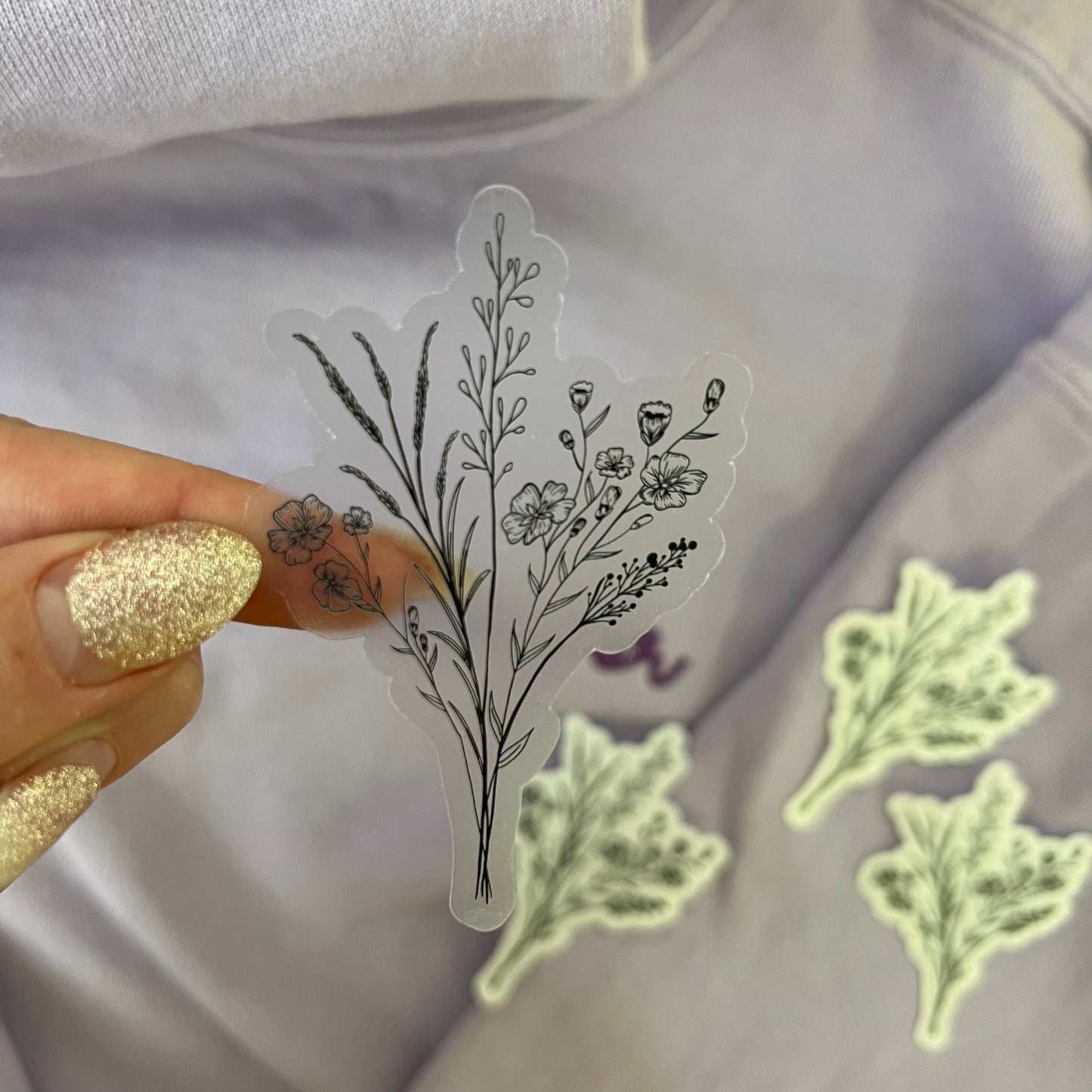 CLEAR Black Wildflower Waterproof Vinyl Sticker