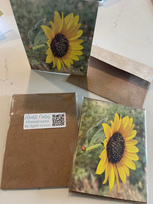 Sunflower Lucky Ladybug Greeting Card With Kraft Envelope