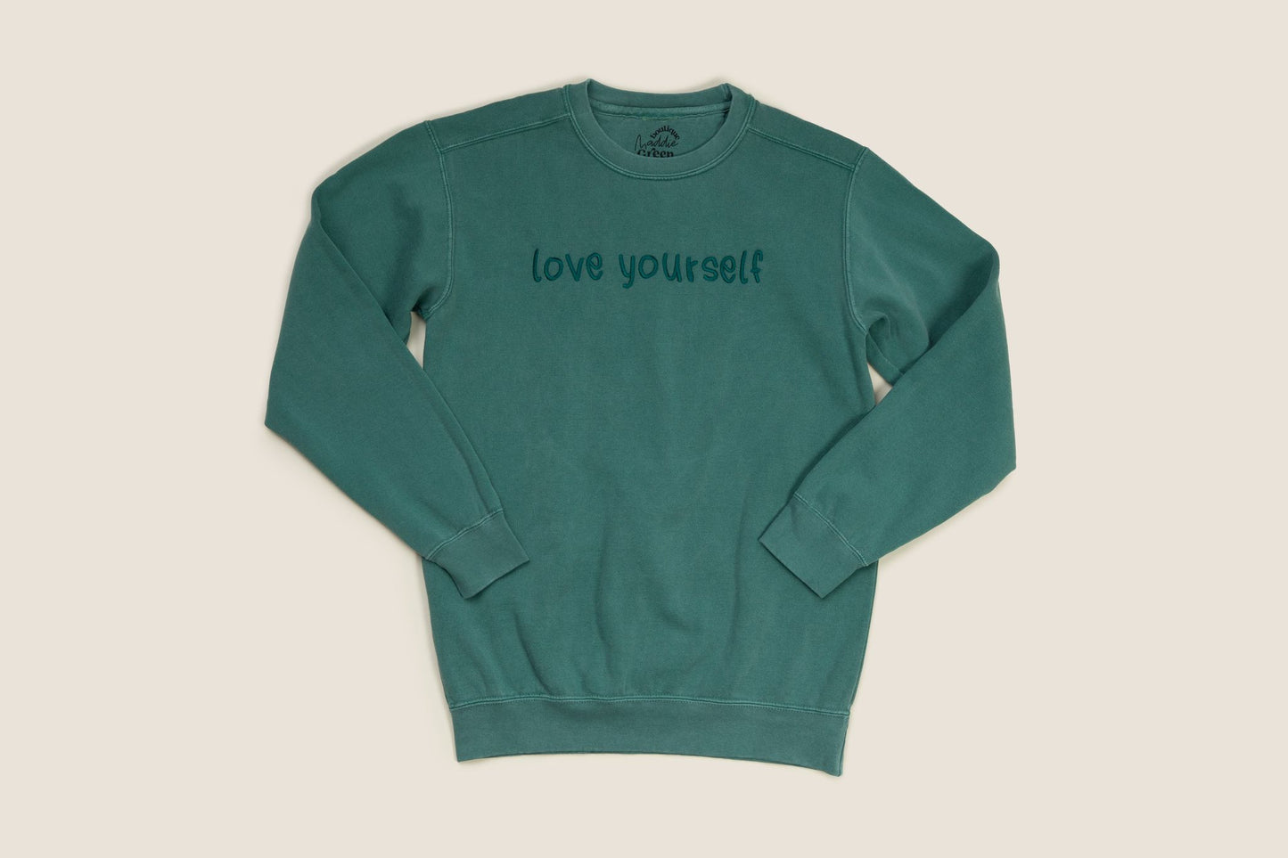 Green Love Yourself Comfort Luxe Monochromatic Embroidered Crewneck Sweatshirt