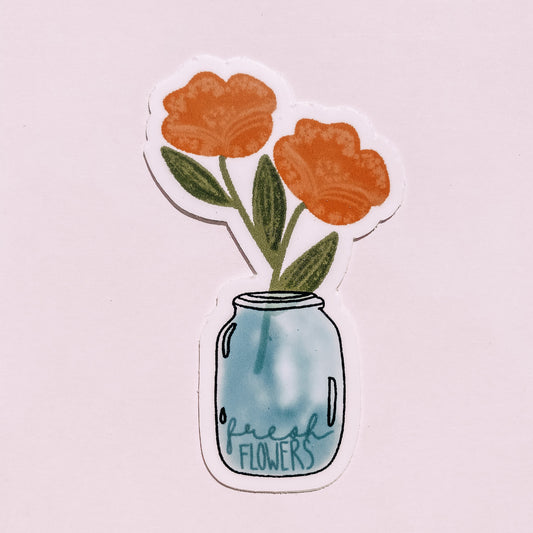 Mason Jar Orange Flower Waterproof Vinyl Sticker