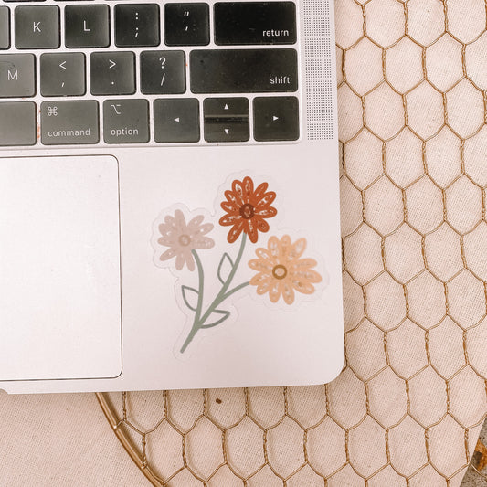 CLEAR Pink, Red, Yellow Flower Bunch Waterproof Vinyl Sticker