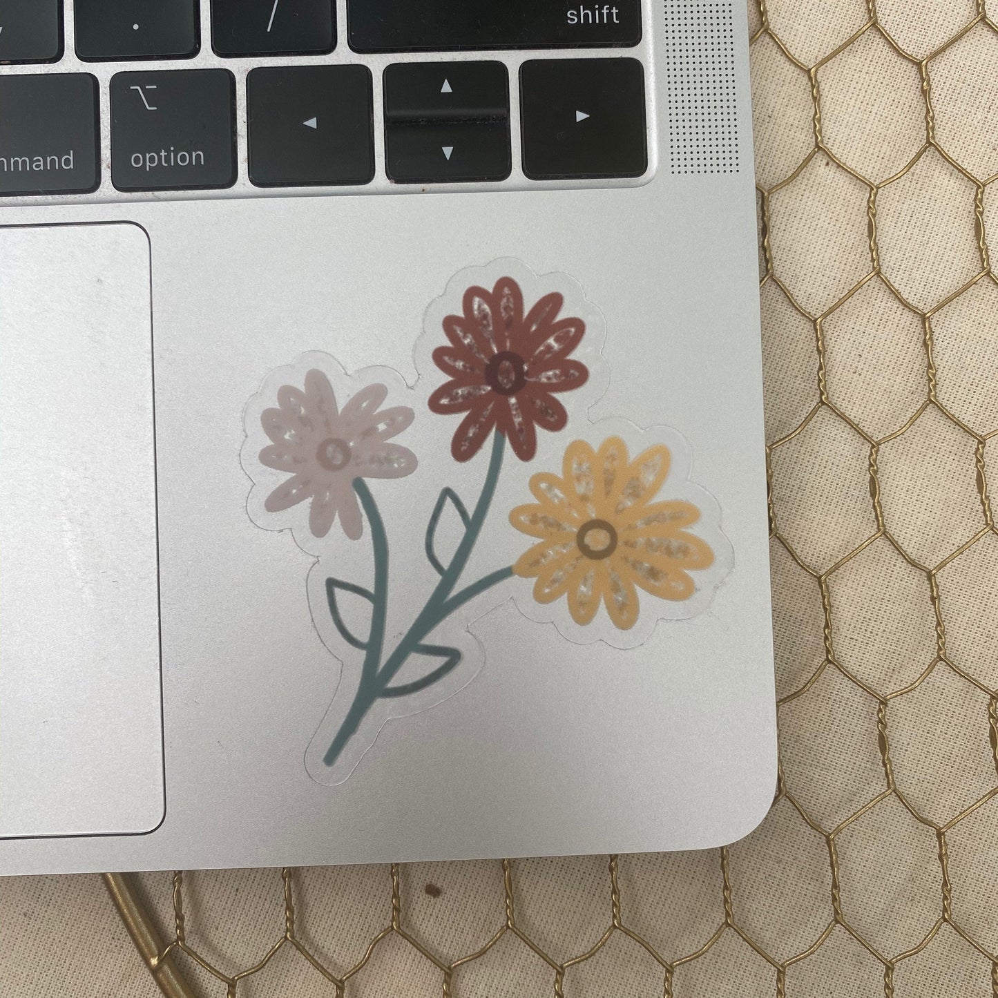 CLEAR Pink, Red, Yellow Flower Bunch Waterproof Vinyl Sticker