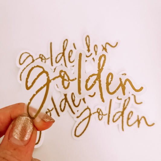 CLEAR Golden Cursive Waterproof Vinyl Sticker