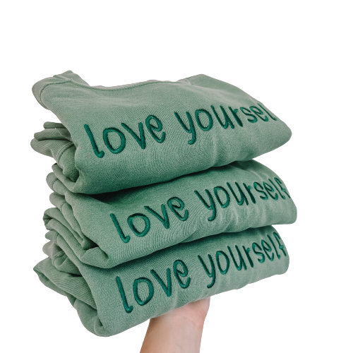 Green Love Yourself Comfort Luxe Monochromatic Embroidered Crewneck Sweatshirt