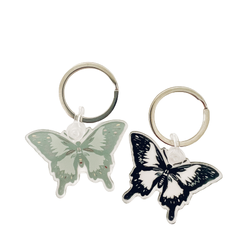 Butterfly Clear Black Keychain with Key Ring