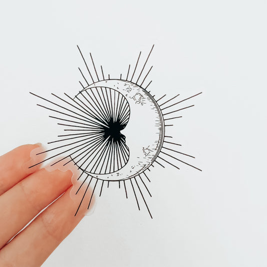 CLEAR Black Sun and Moon Waterproof Vinyl Sticker