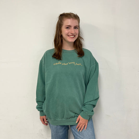Green Create Your Own Luck Comfort Luxe Embroidered Crewneck Sweatshirt