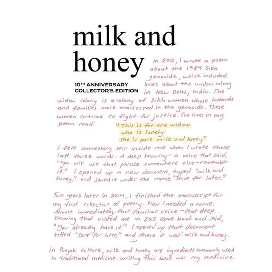 Special 10th Anniversary Milk and Honey By Rupi Kaur Book