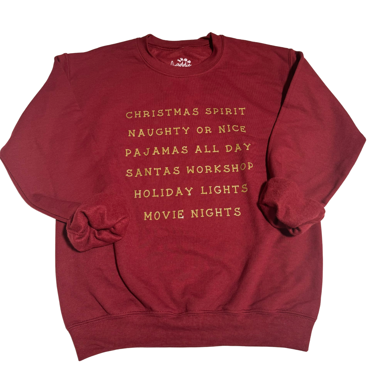 Christmas Favorites Garnet Red Gold Metallic Crewneck Sweatshirt