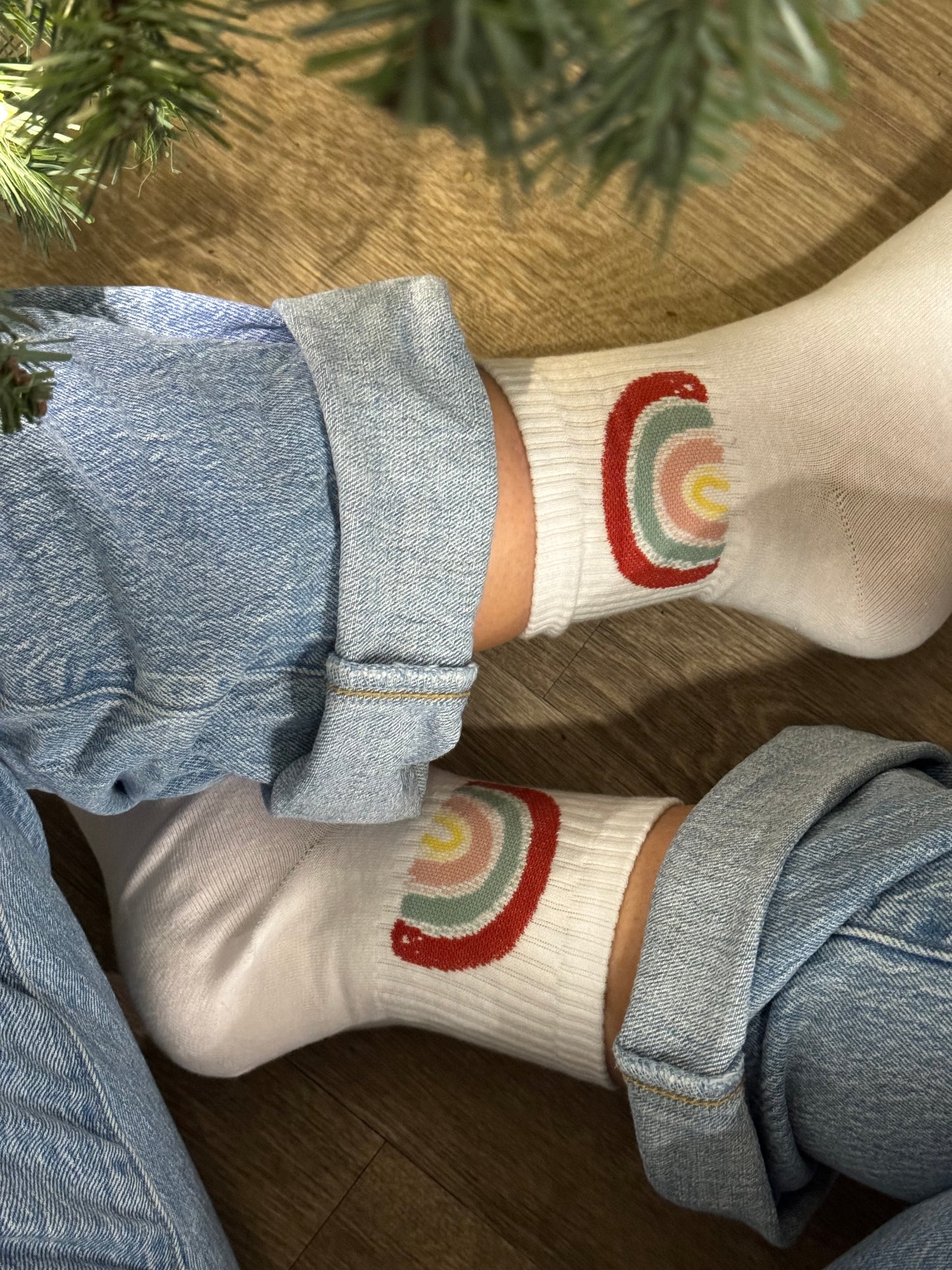 White & Rainbow Crew Socks