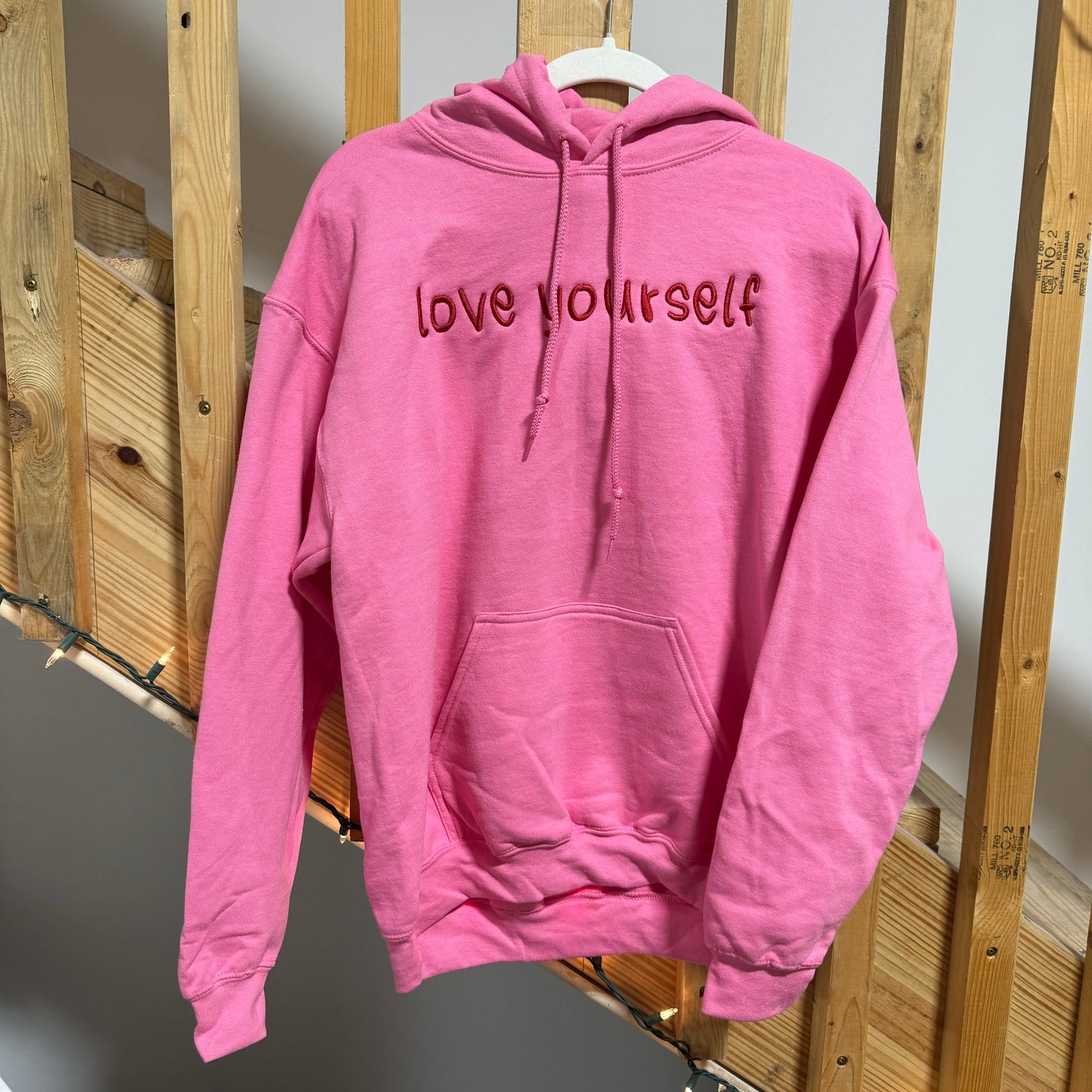 Pink & Red Love Yourself Embroidered Hoodie