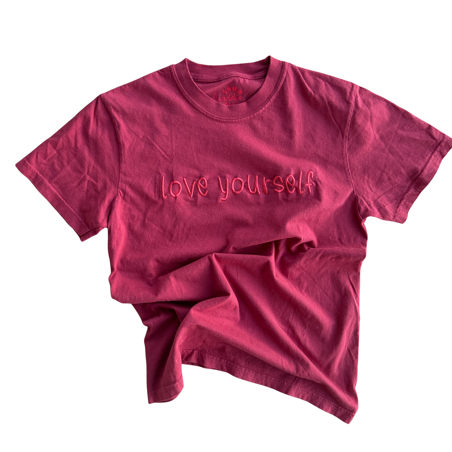 Cranberry Rose Red Pink Embroidered Love Yourself T-shirt