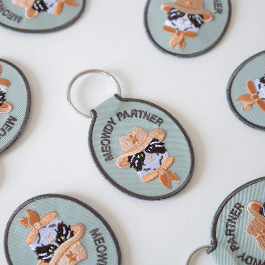 Cat Cowboy Embroidered Keychain