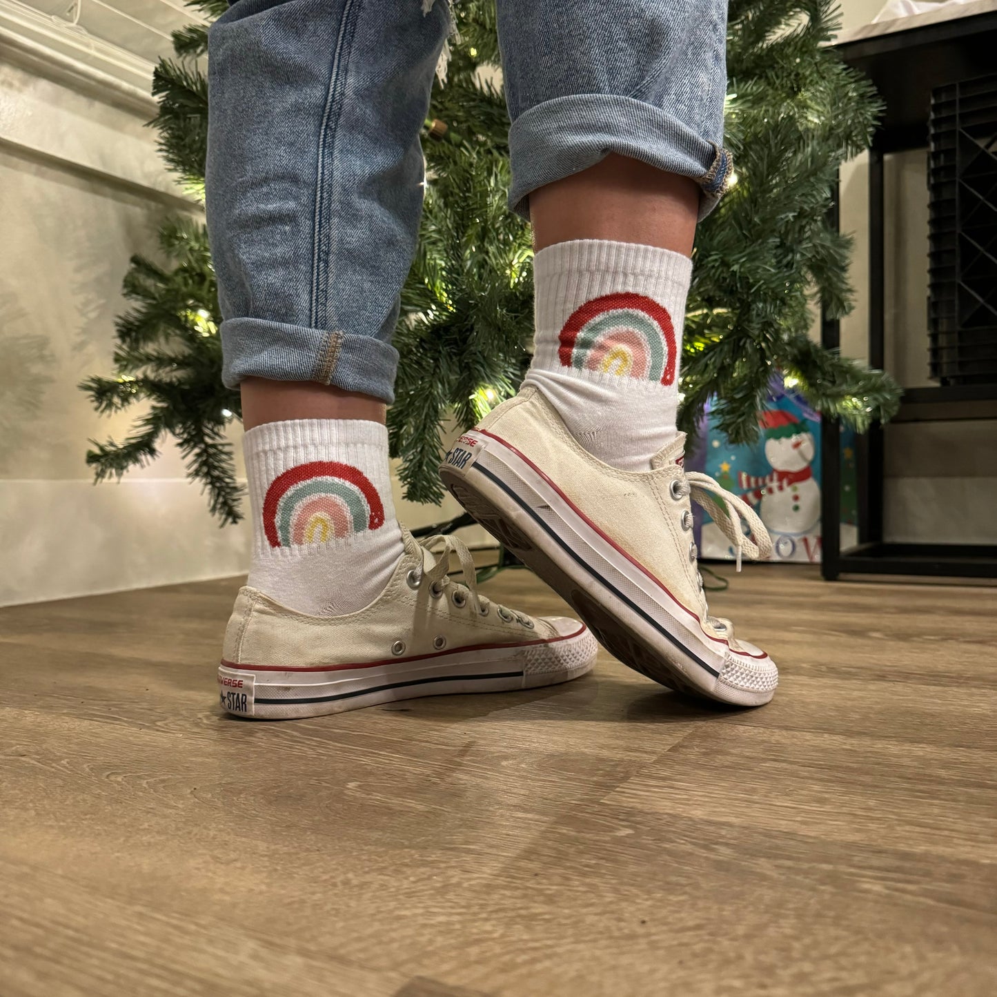 White & Rainbow Crew Socks