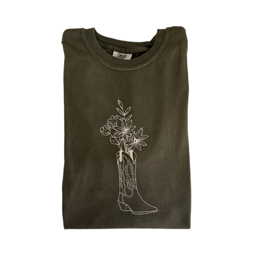 Green Wildflower Cowboy Boot Bouquet T-Shirt