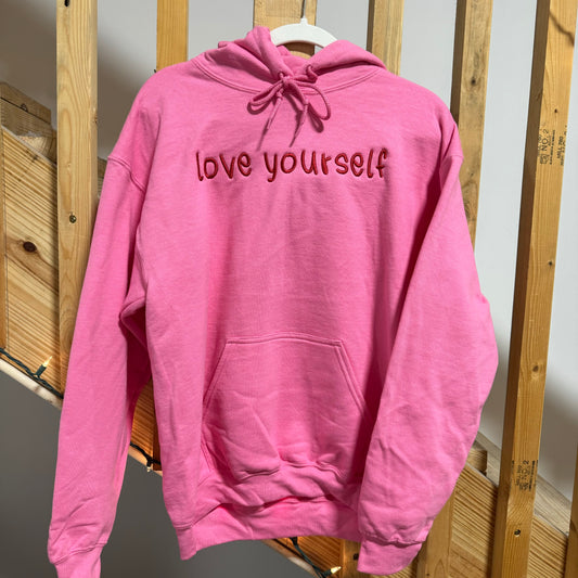 Pink & Red Love Yourself Embroidered Hoodie