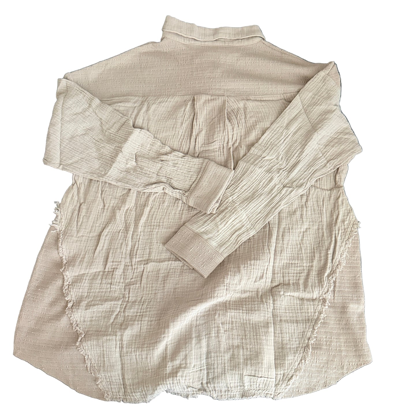 Waffle-Knit Raw Hem Lightweight Long Sleeve Shacket