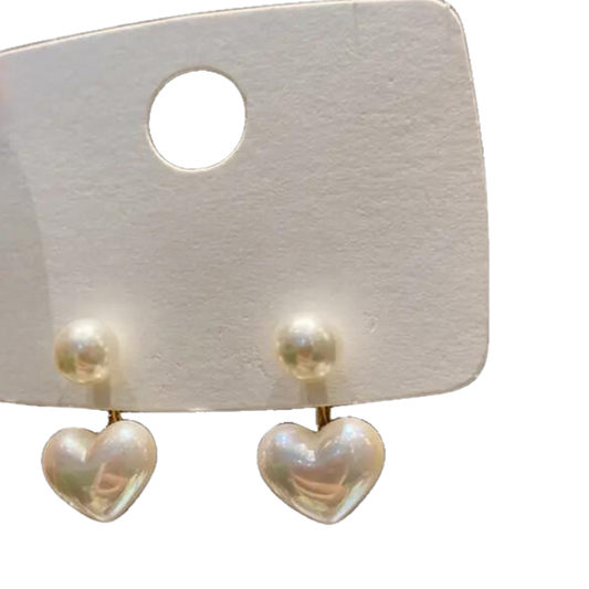 Pearl Stud Heart Drop Earrings