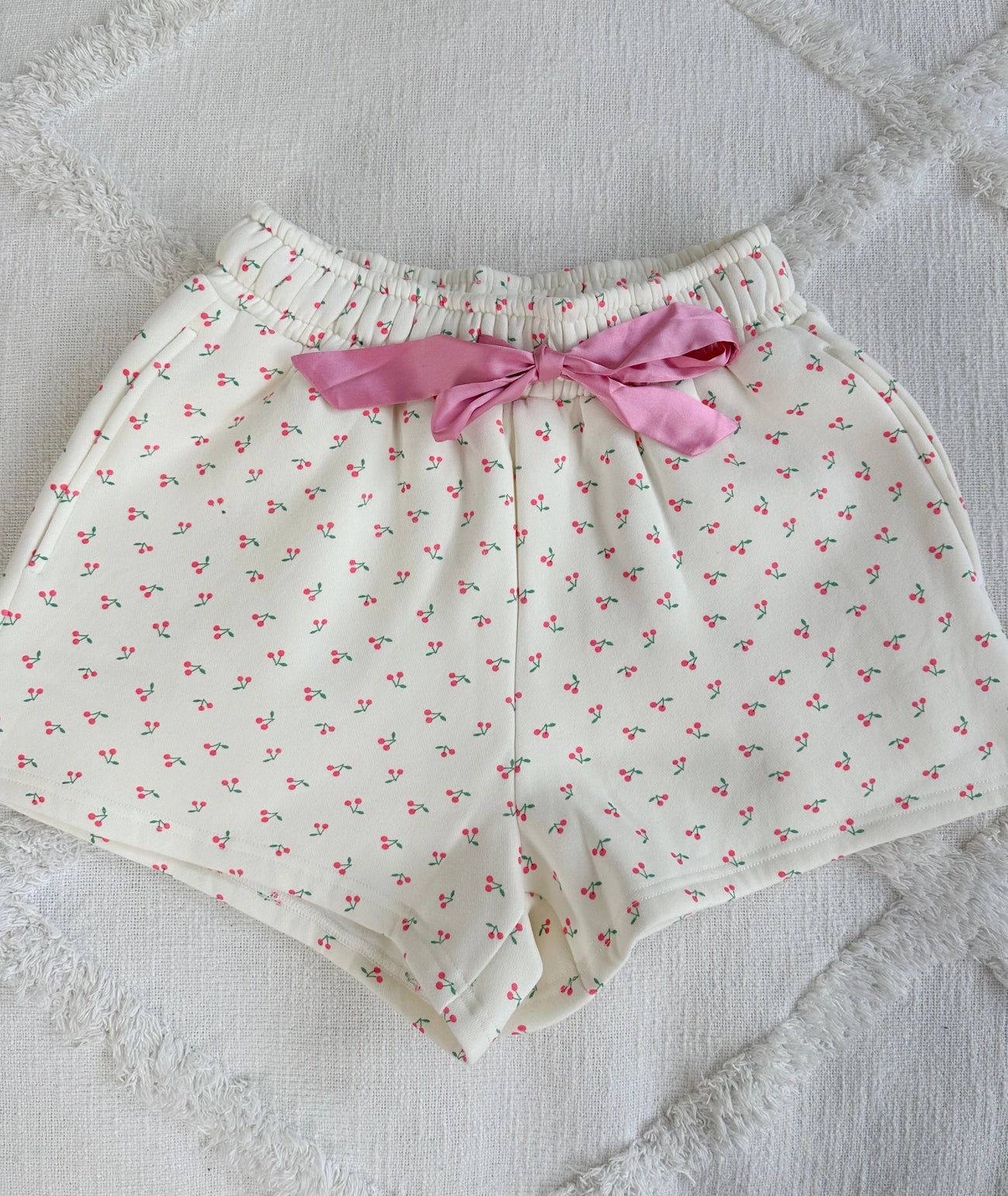 Cherry Cream Pink Bow Sweat Shorts