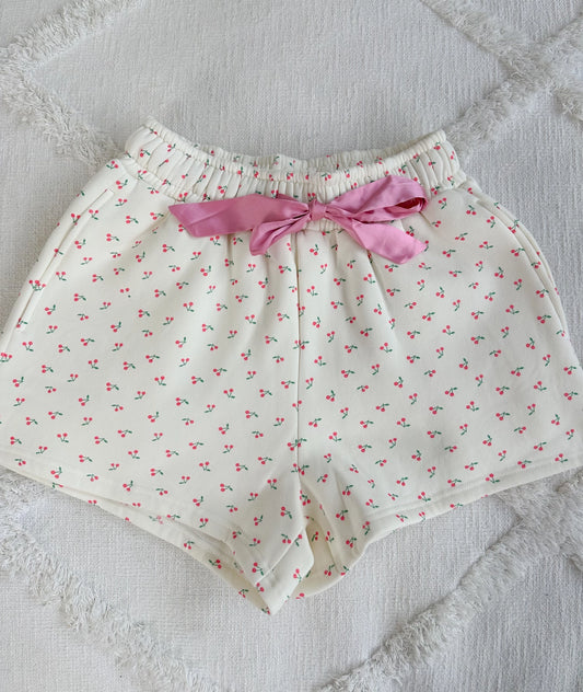 Cherry Cream Pink Bow Sweat Shorts