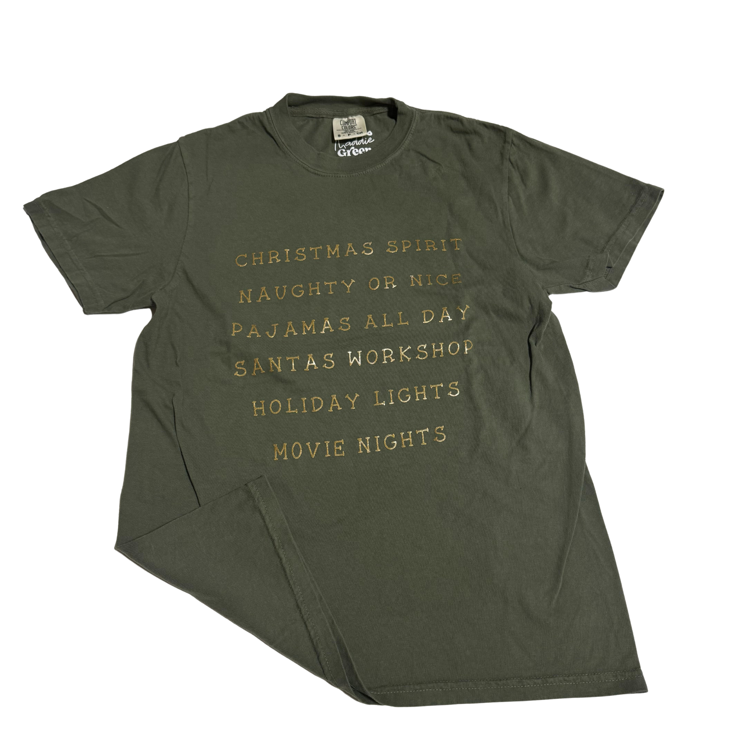 Green Christmas Favorites Metallic Gold Tshirt