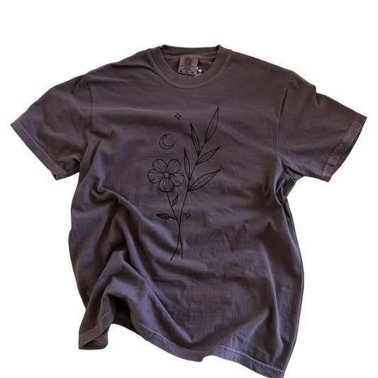 Mystical Moon Leaf Flower Purple T-Shirt