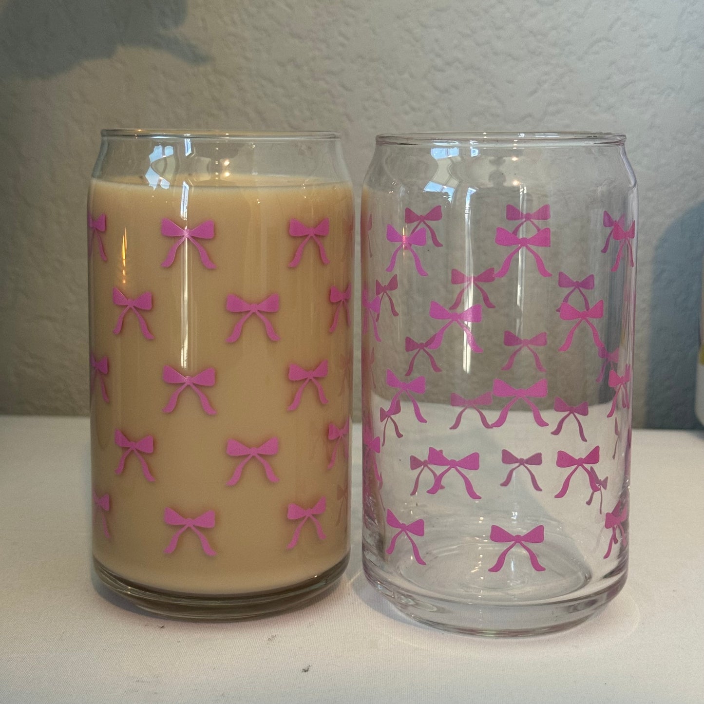 Pink Bow Glass Can Cup