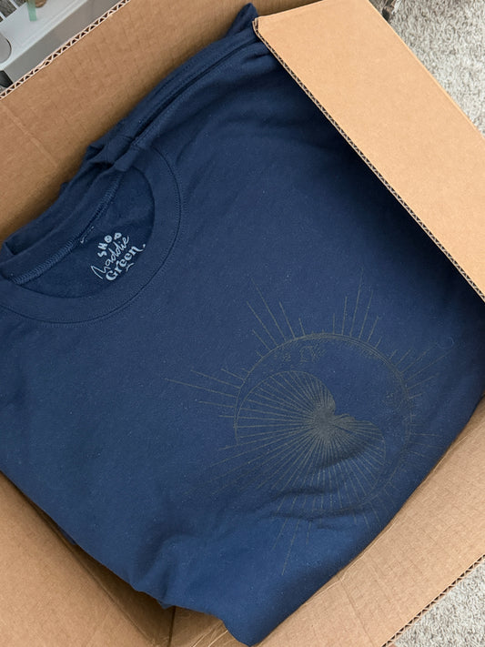 MISPRINT Navy Blue & Black Sun & Moon Crewneck Sweatshirt