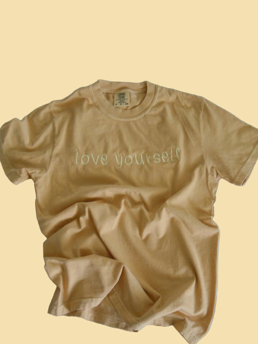 Sunshine Yellow Embroidered Love Yourself T-shirt