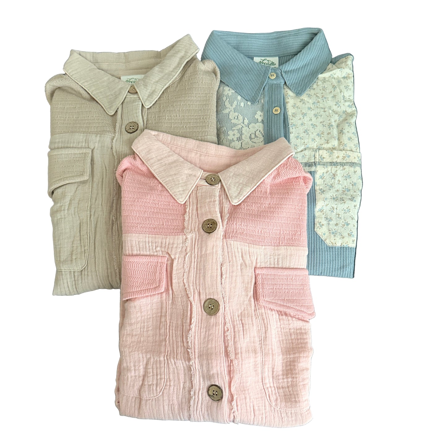 Waffle-Knit Raw Hem Lightweight Long Sleeve Shacket