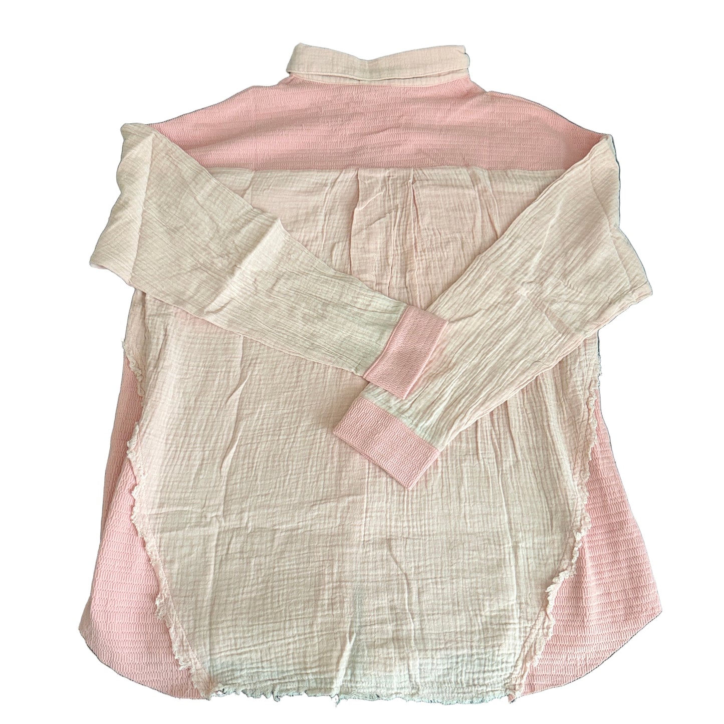 Waffle-Knit Raw Hem Lightweight Long Sleeve Shacket