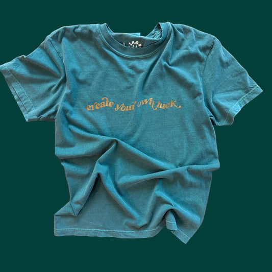 Emerald Green Create Your Own Luck Metallic Gold T-Shirt