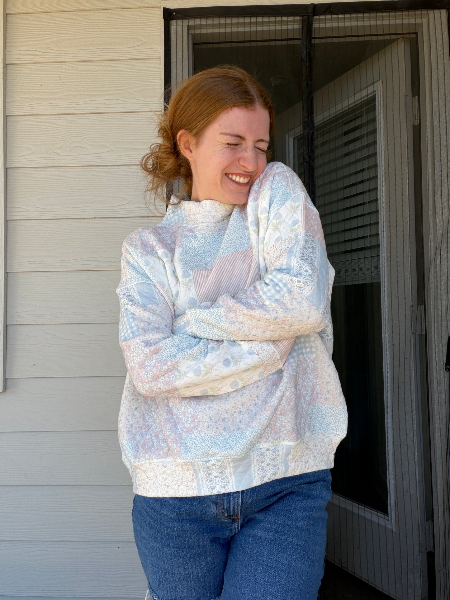 Quilted Patchwork Mockneck Sweatshirt