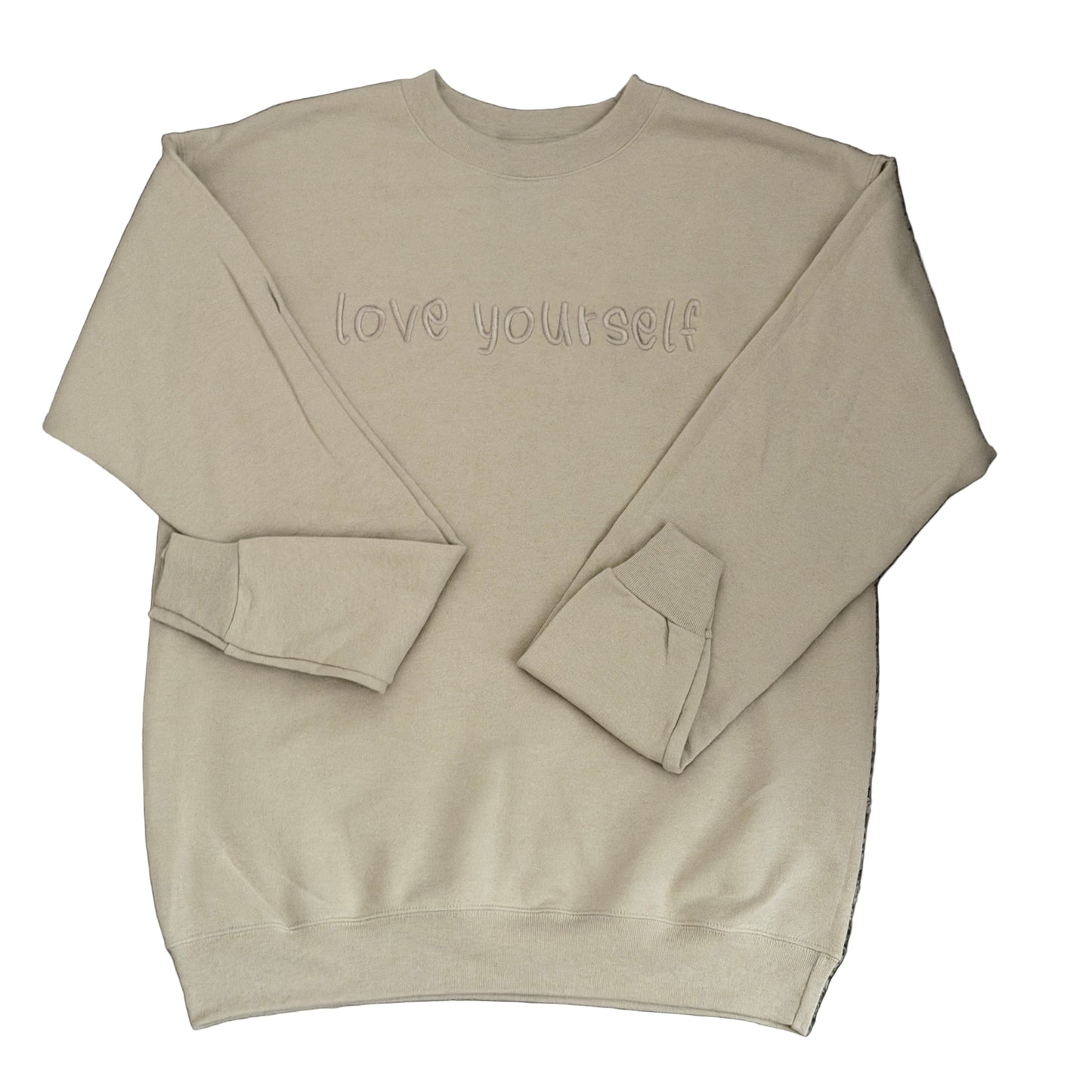 Biscuit Sandstone Monochromatic Embroidered Love Yourself Crewneck Sweatshirt