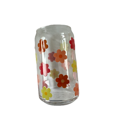 Floral Glass Can Cup
