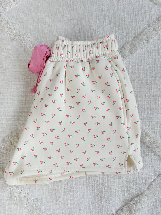 Cherry Cream Pink Bow Sweat Shorts